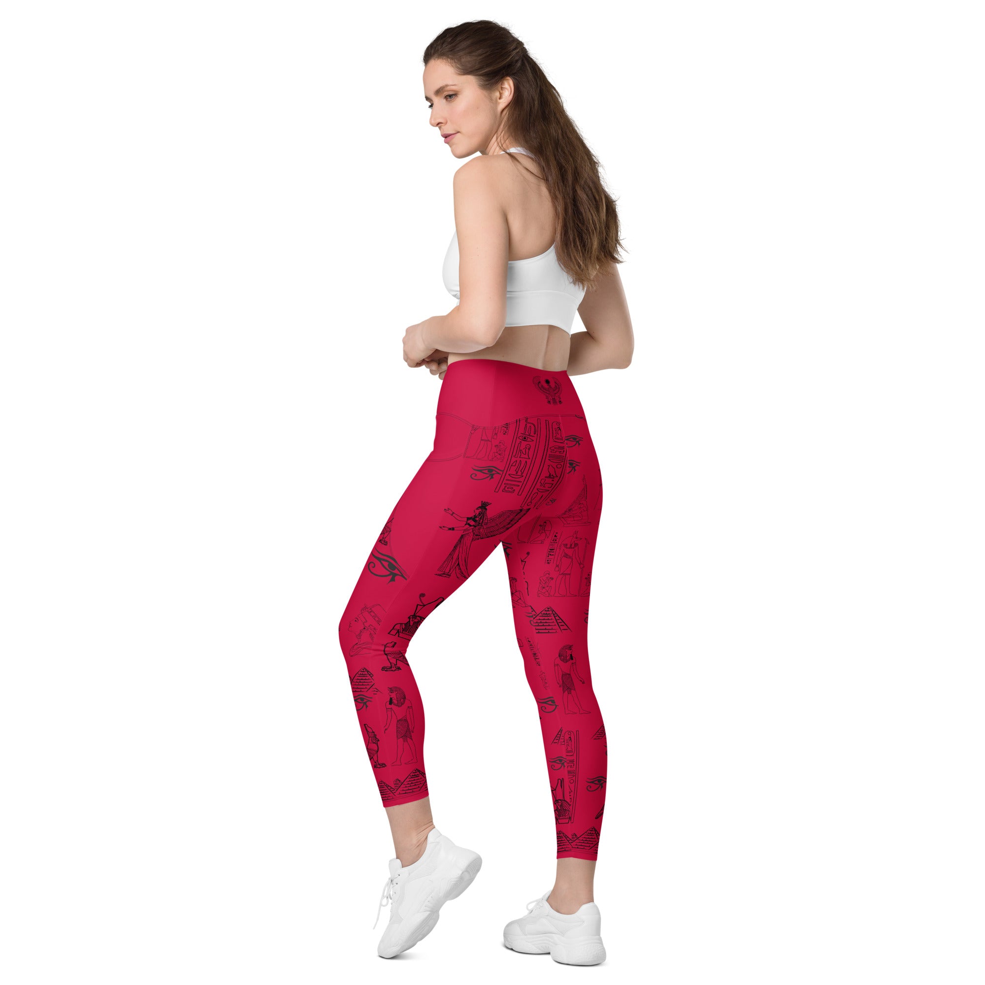 Ancient Egypt Apparel - High Waisted Travel Leggings - 2 Pockets - Crimson Red