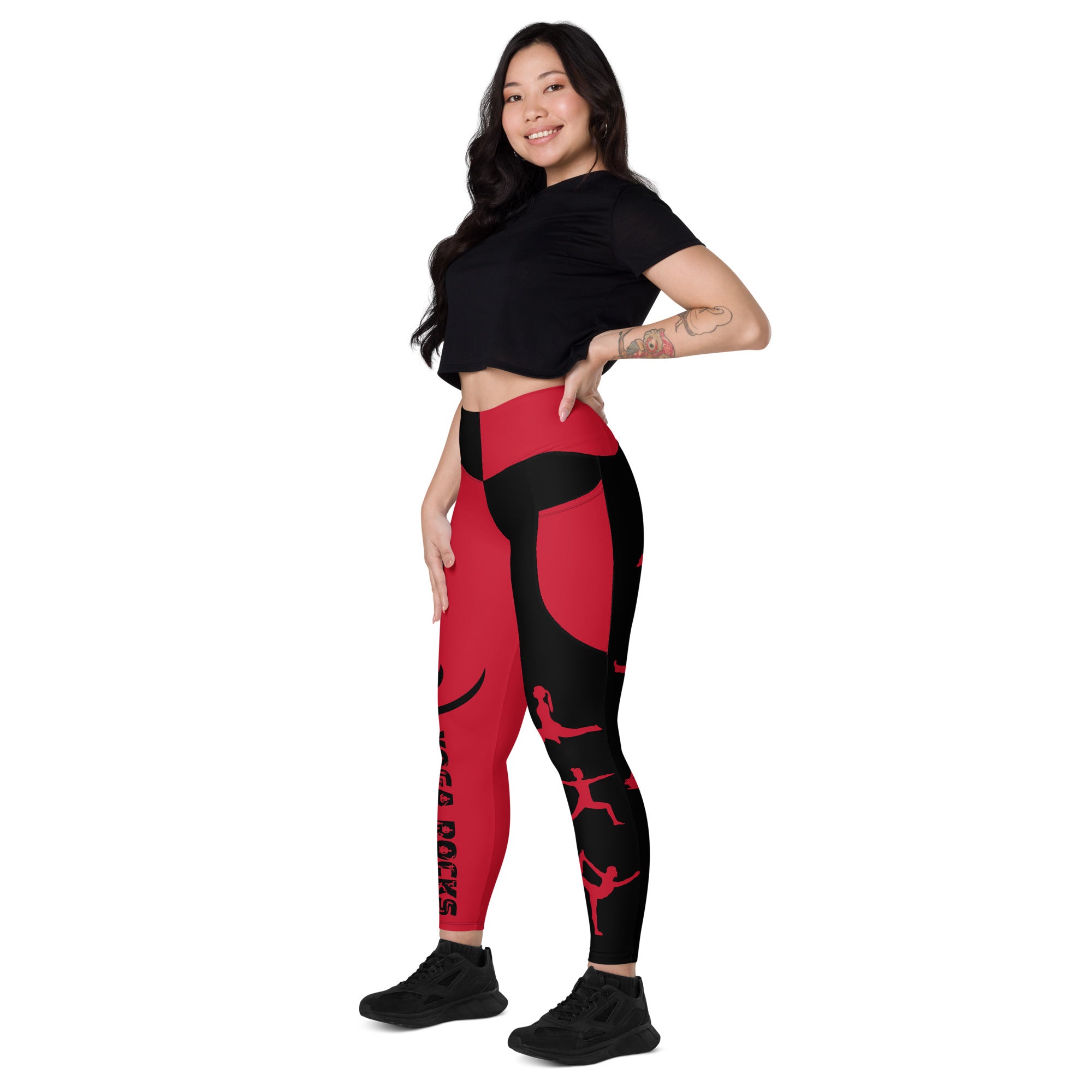 Red and Black Yoga Pants - High Waisted Yoga Leggings