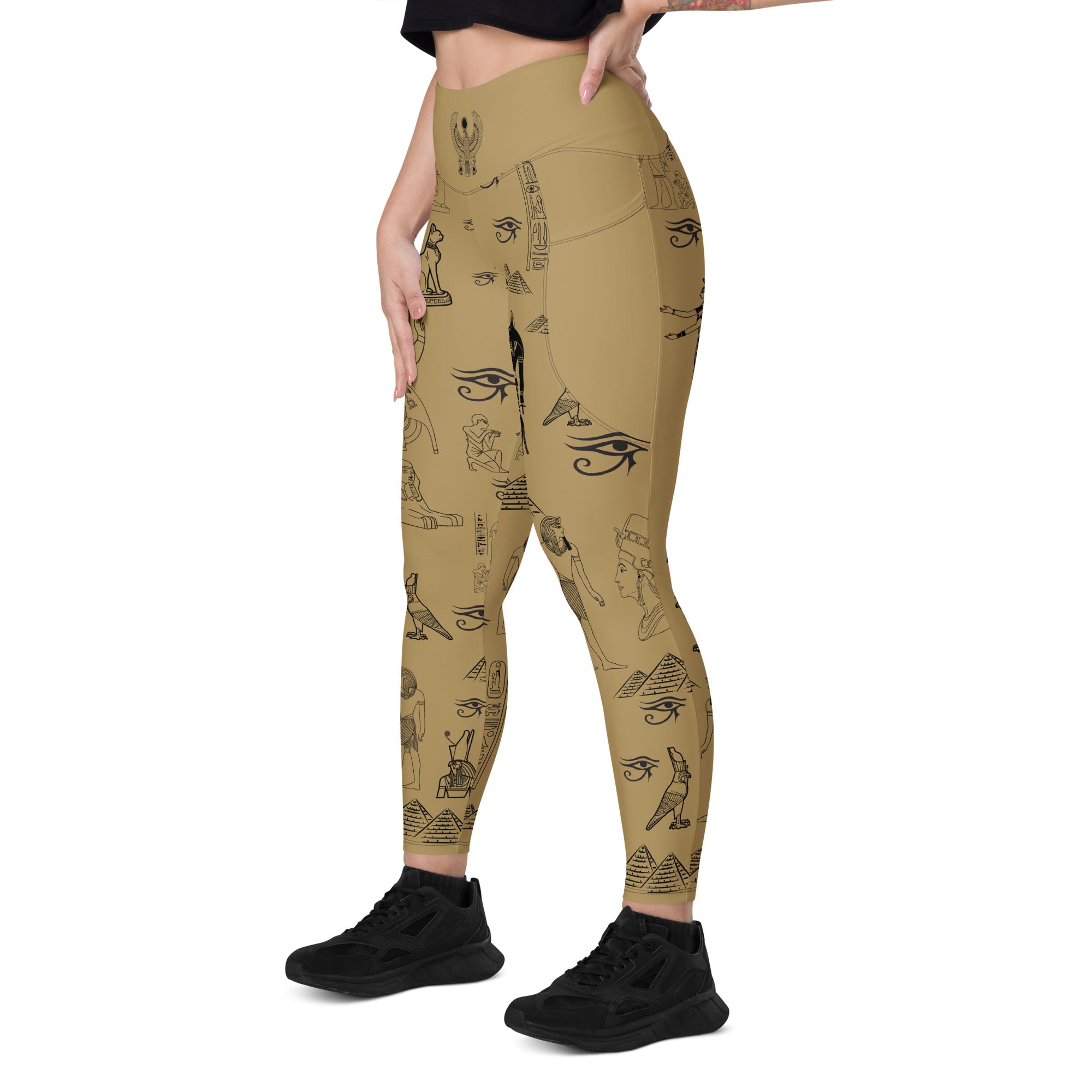 Ancient Egypt Apparel - High Waisted Travel Leggings - 2 Pockets - Sand