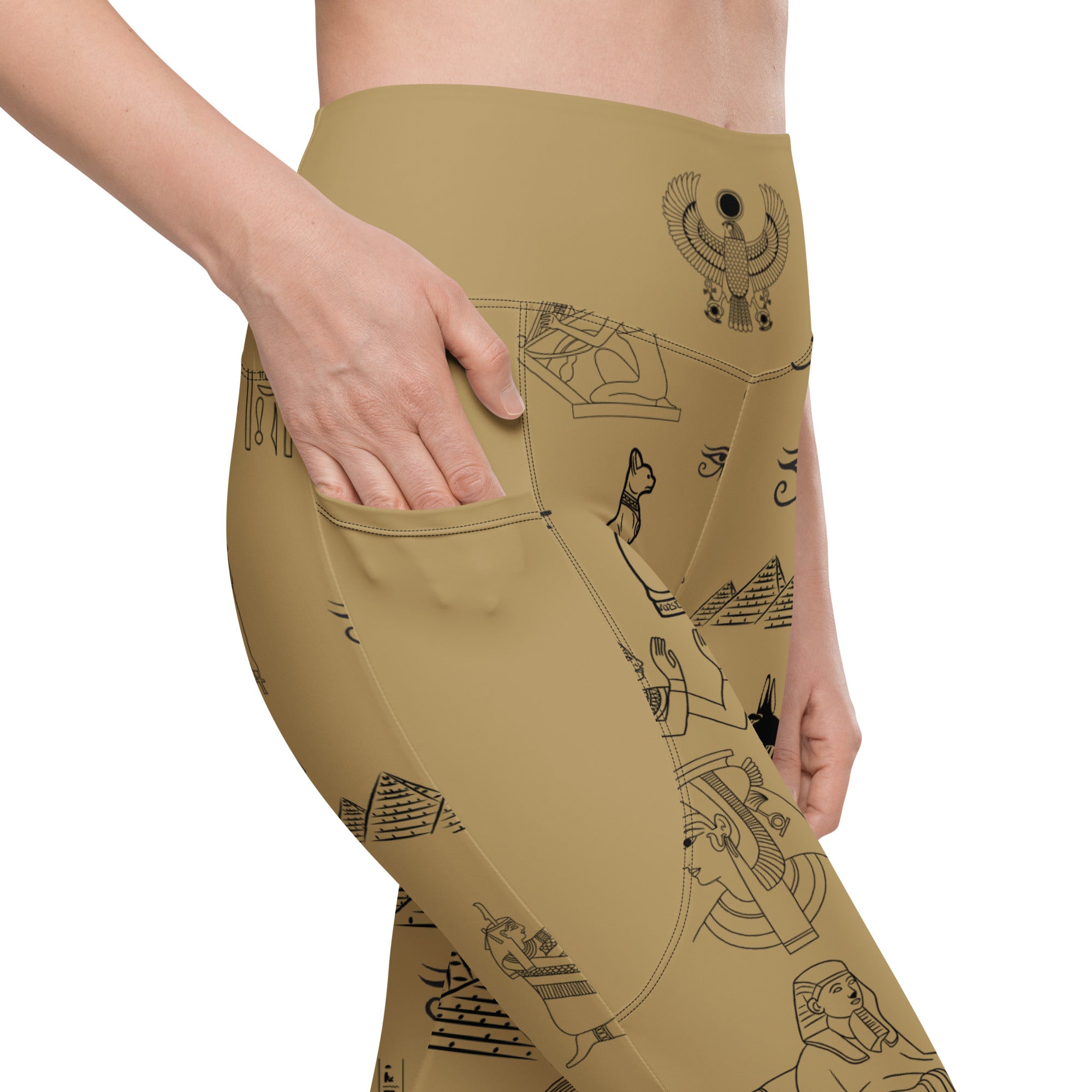 Ancient Egypt Apparel - High Waisted Travel Leggings - 2 Pockets - Sand