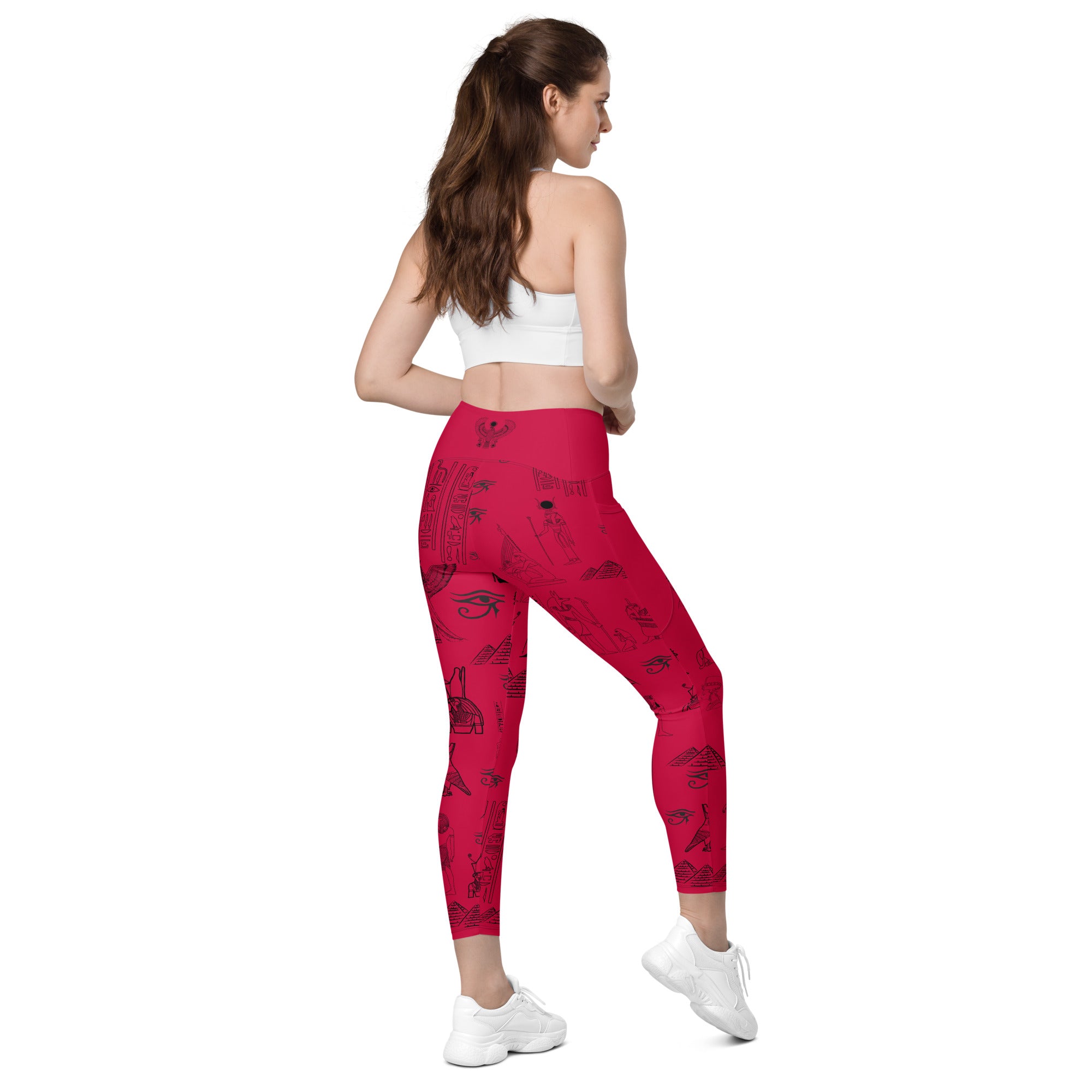 Ancient Egypt Apparel - High Waisted Travel Leggings - 2 Pockets - Crimson Red