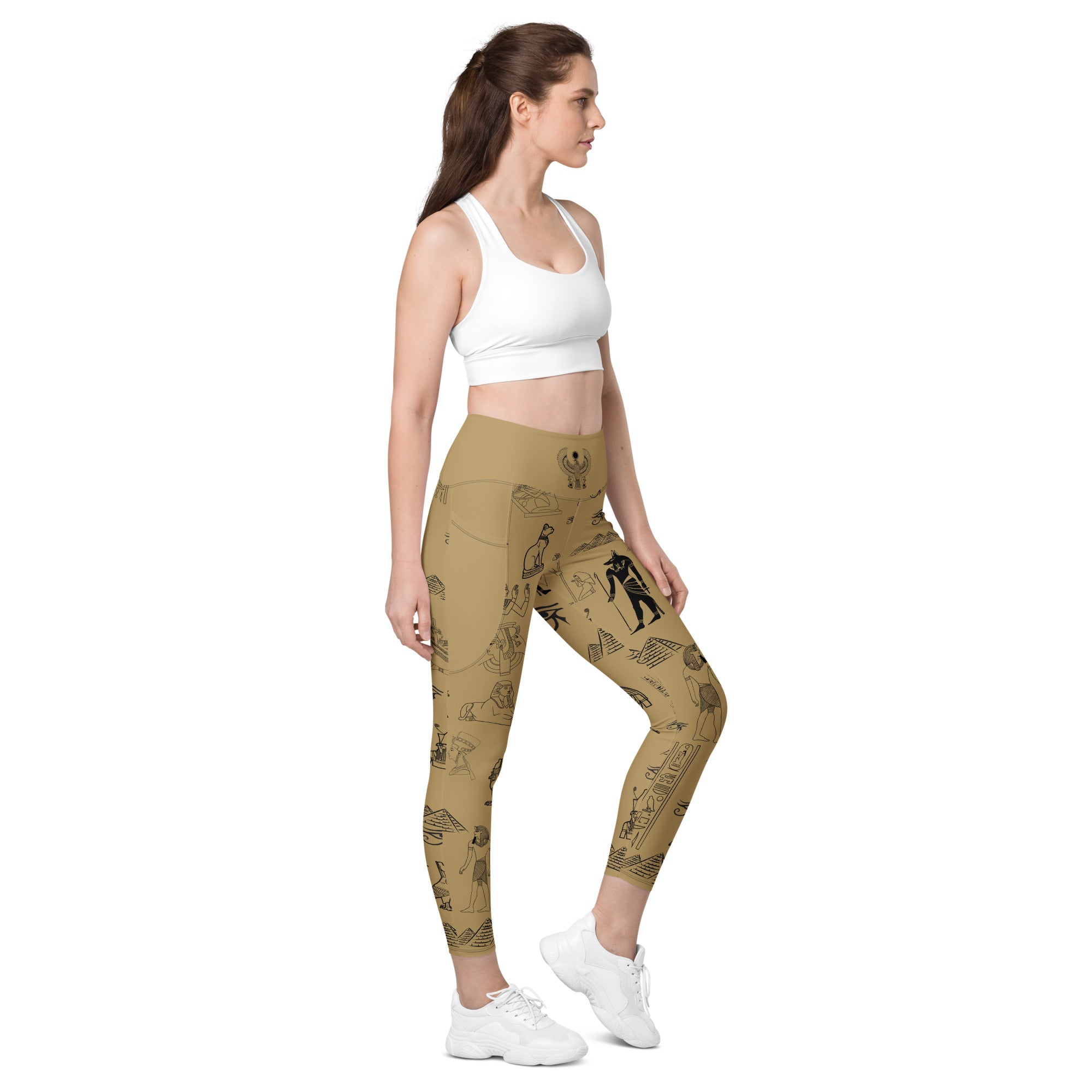 Ancient Egypt Apparel - High Waisted Travel Leggings - 2 Pockets - Sand