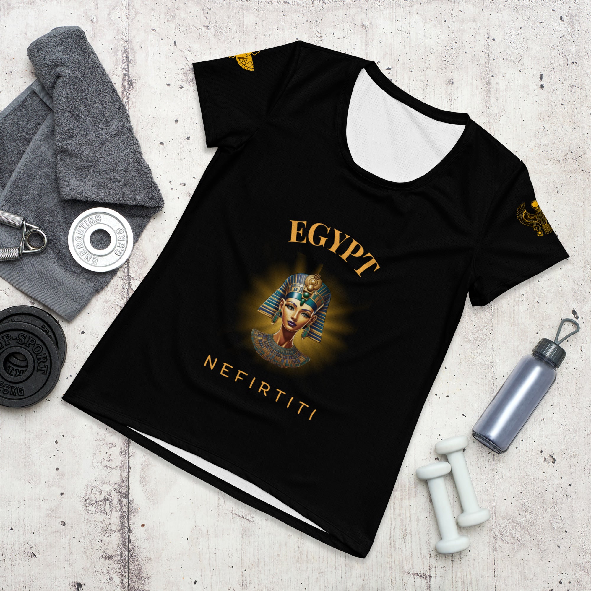 Nefirtiti Athletic Black T-Shirt for Women | Ancient Egyptian Apparel