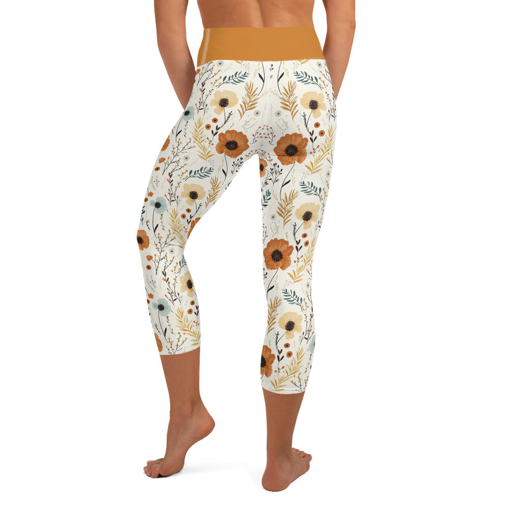 High Waisted Capri Leggings - Floral Leggings