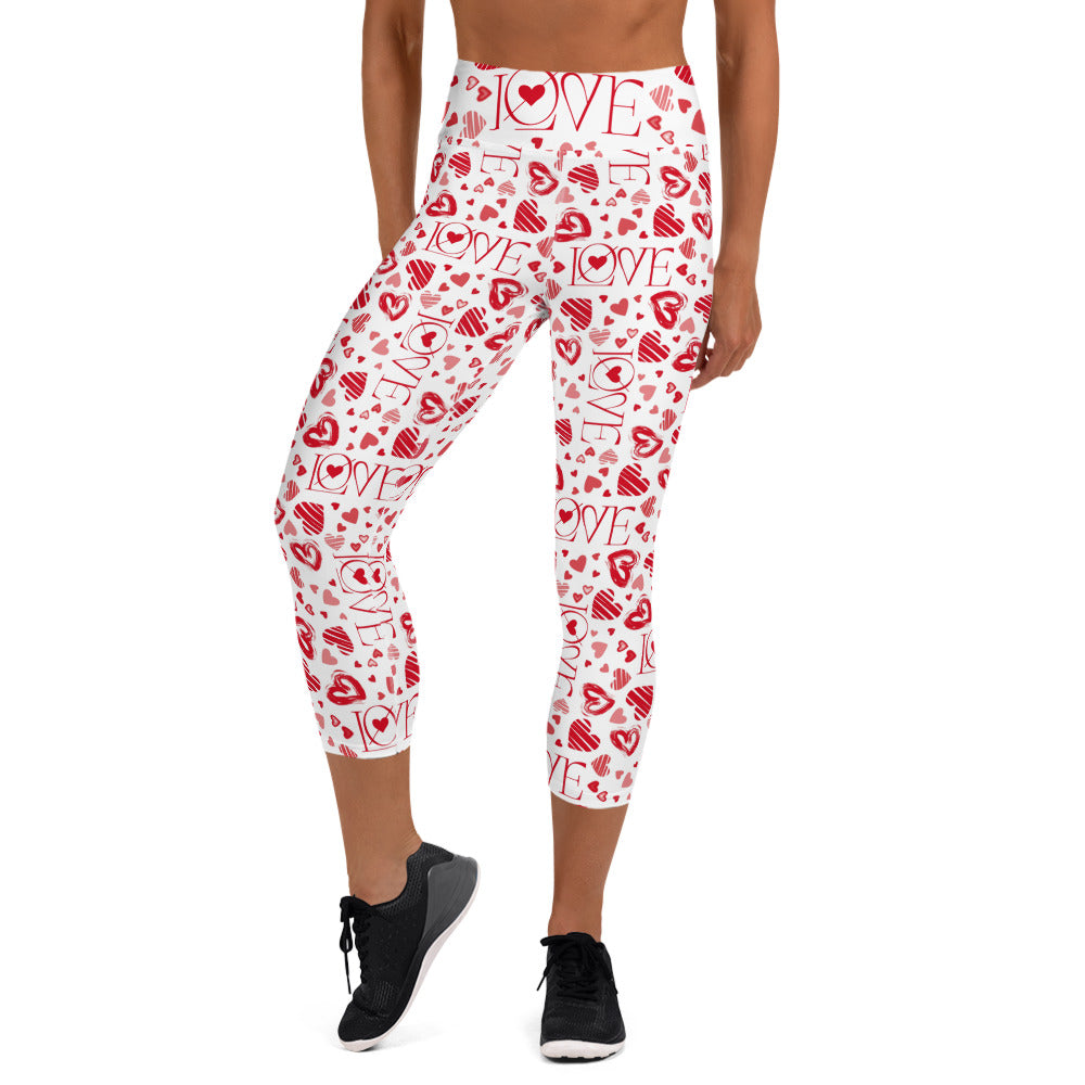 Yoga Capri Leggings, Valentines Day  Love Pattern