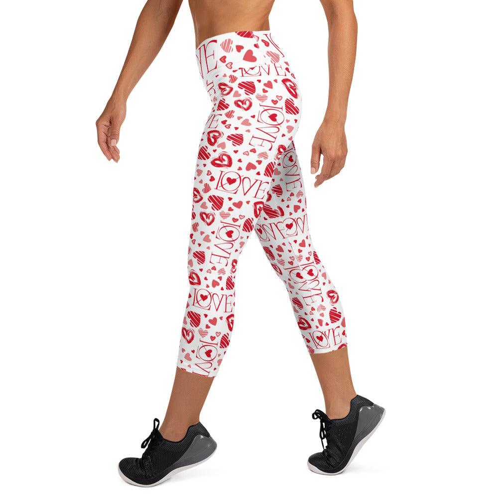 Yoga Capri Leggings, Valentines Day  Love Pattern