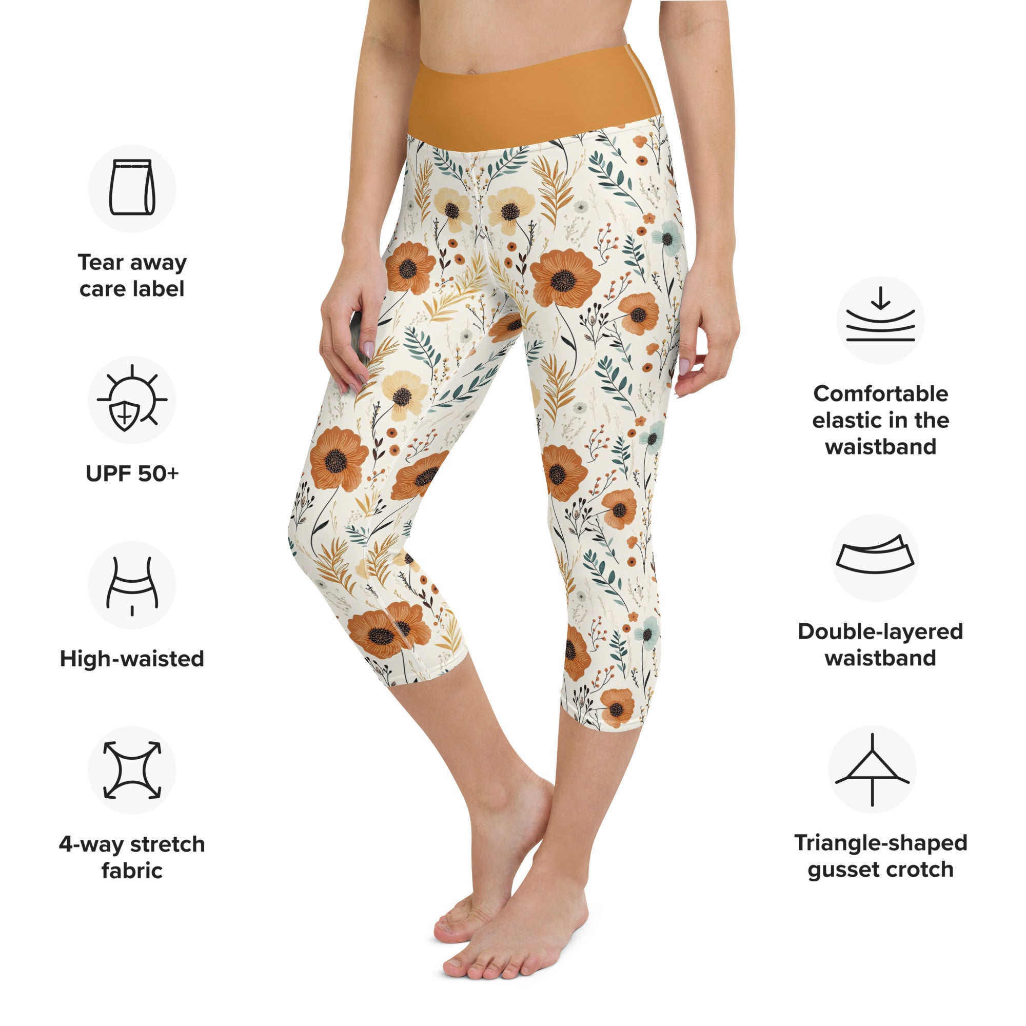 High Waisted Capri Leggings - Floral Leggings