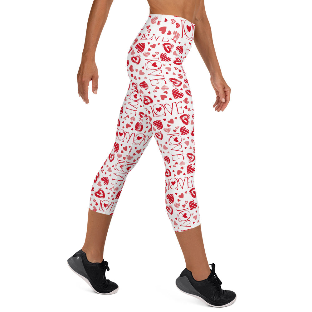 Yoga Capri Leggings, Valentines Day  Love Pattern