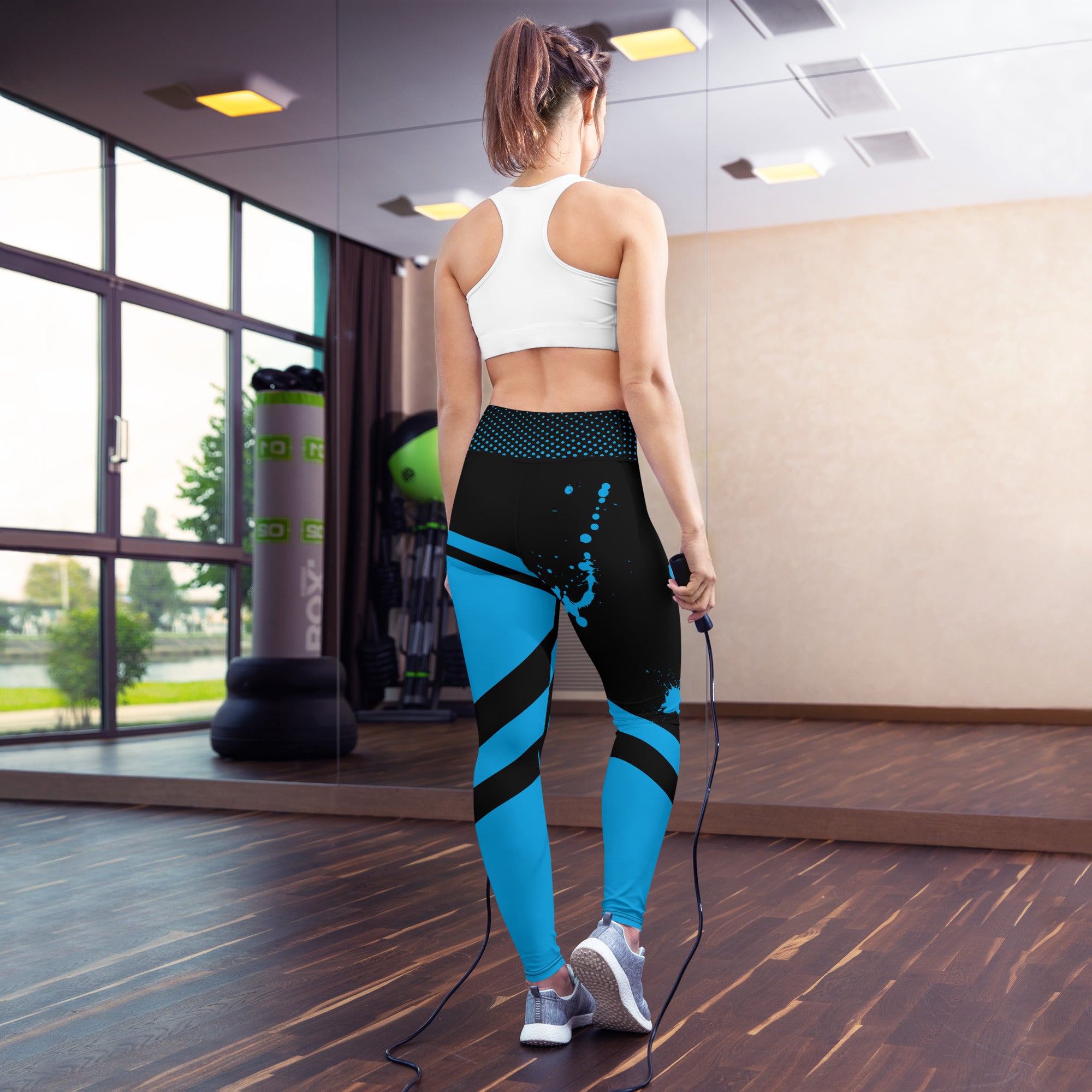 Black Yoga Leggings for Women | Blue Strikes and Ink Splash