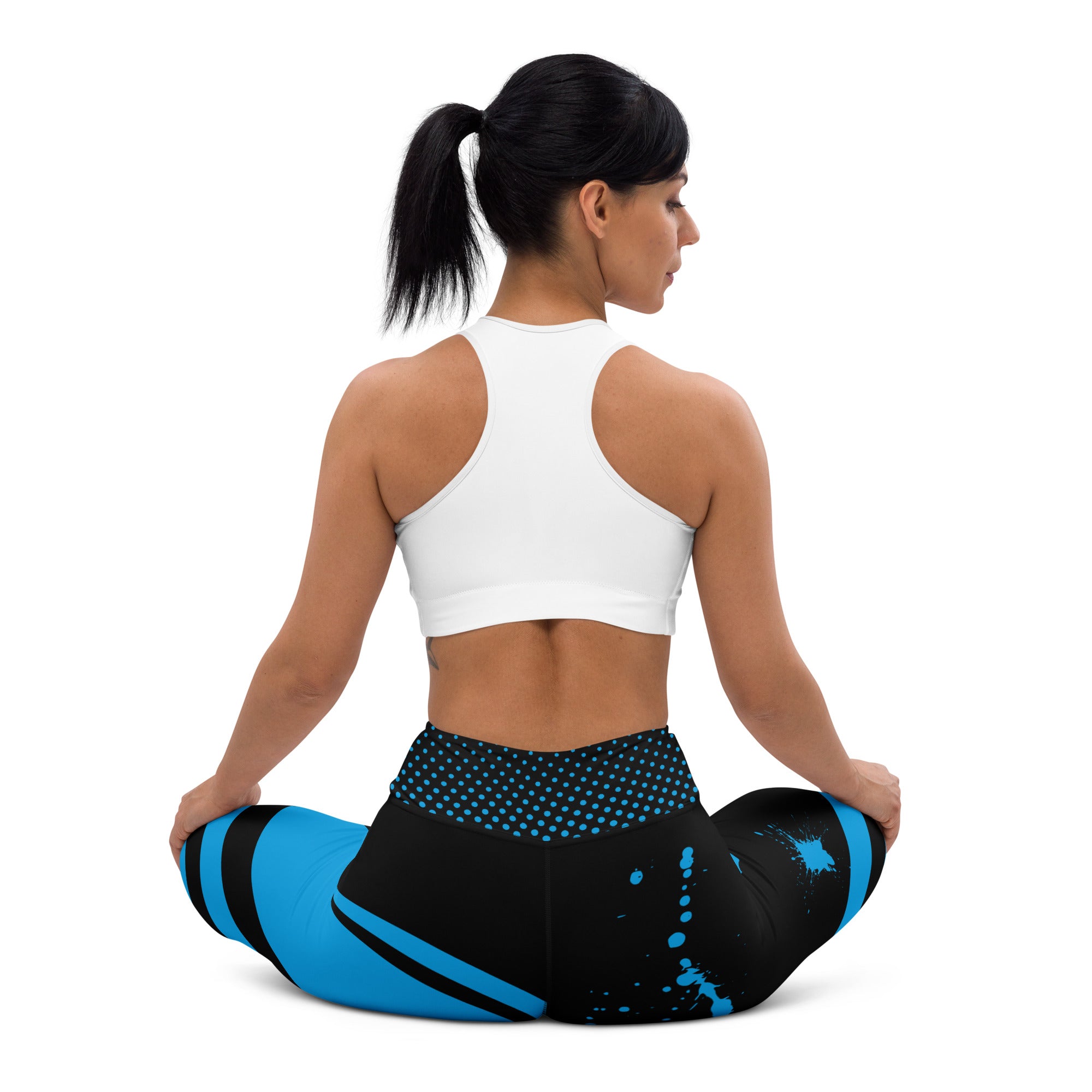 Black Yoga Leggings for Women | Blue Strikes and Ink Splash