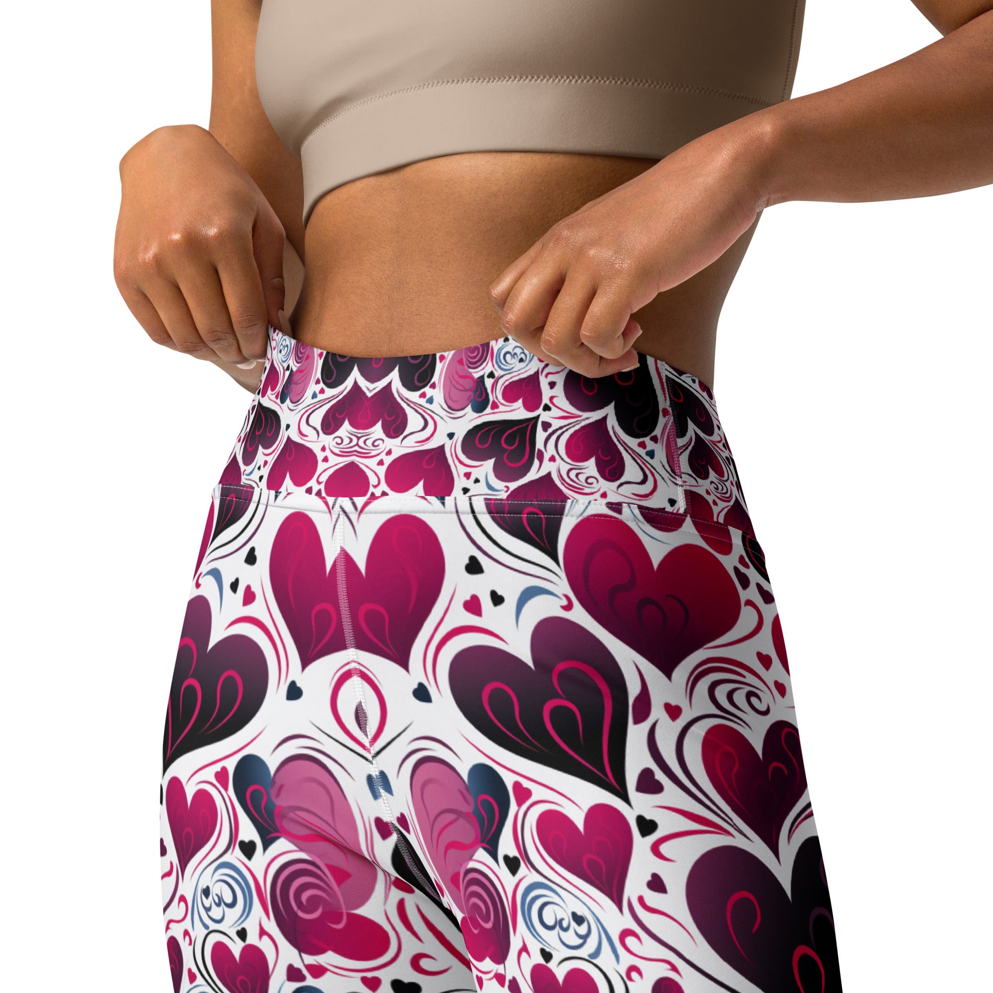 Valentines Day Yoga Leggings | High Waist Leggings| Burble Heart Pattern