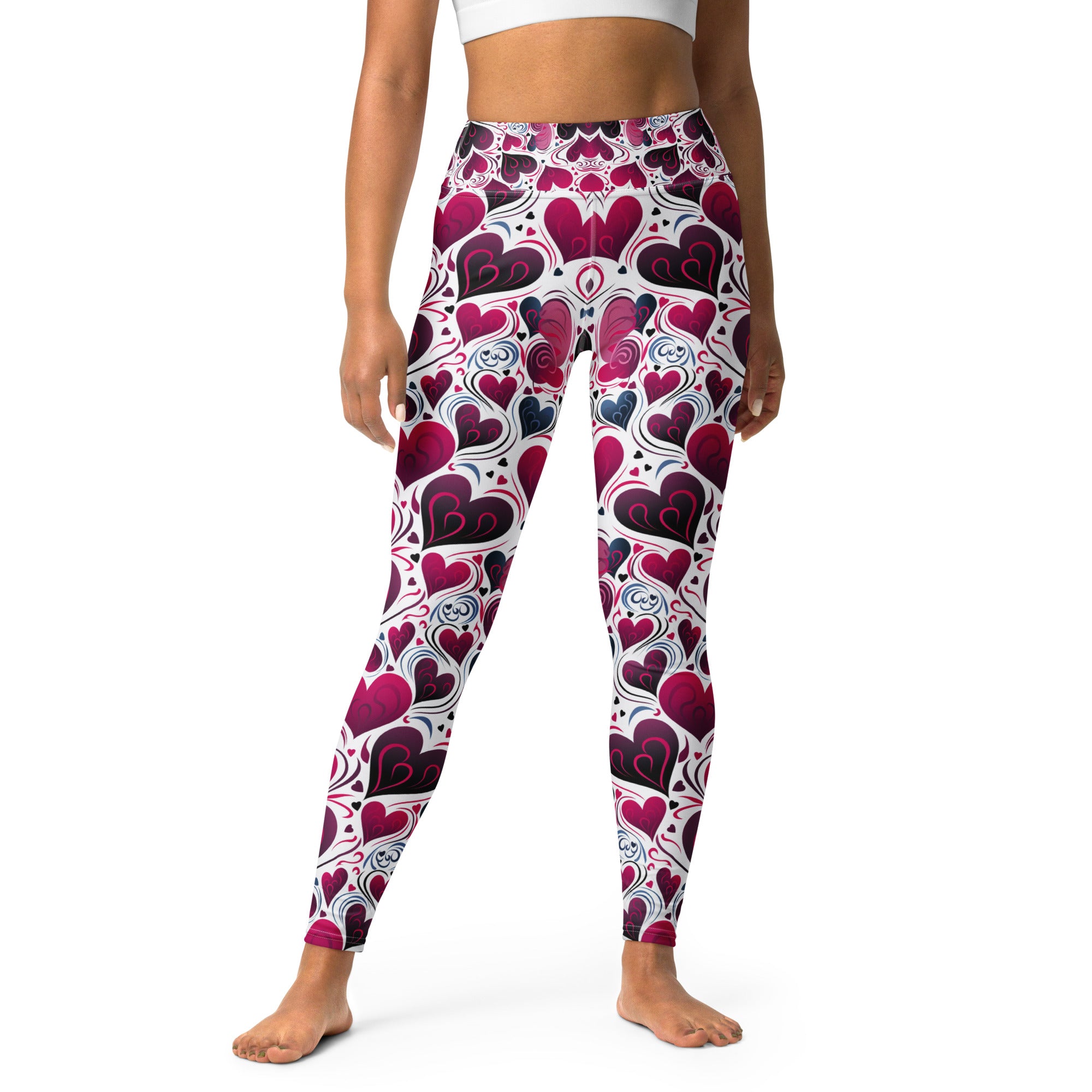 Valentines Day Yoga Leggings | High Waist Leggings| Burble Heart Pattern