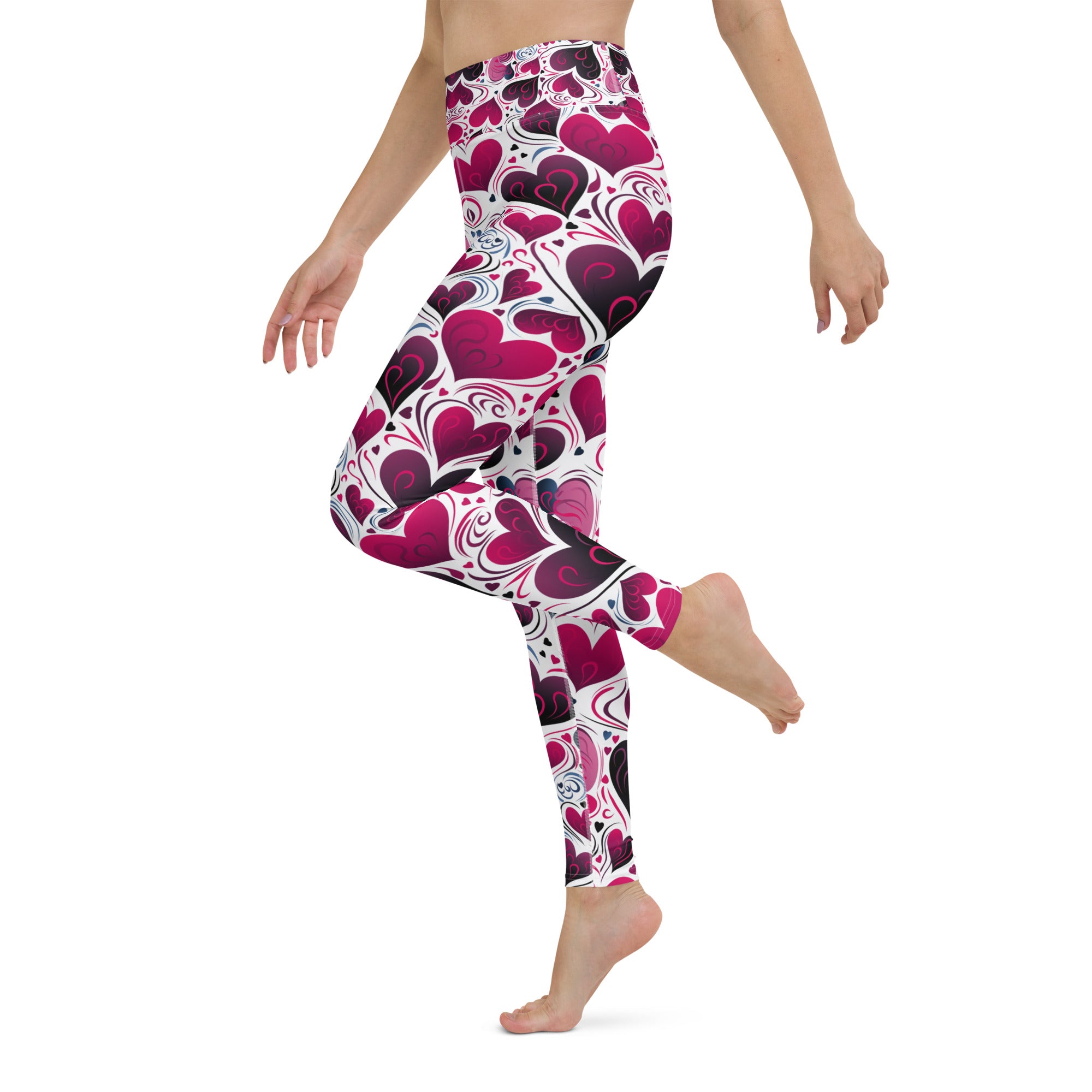 Valentines Day Yoga Leggings | High Waist Leggings| Burble Heart Pattern