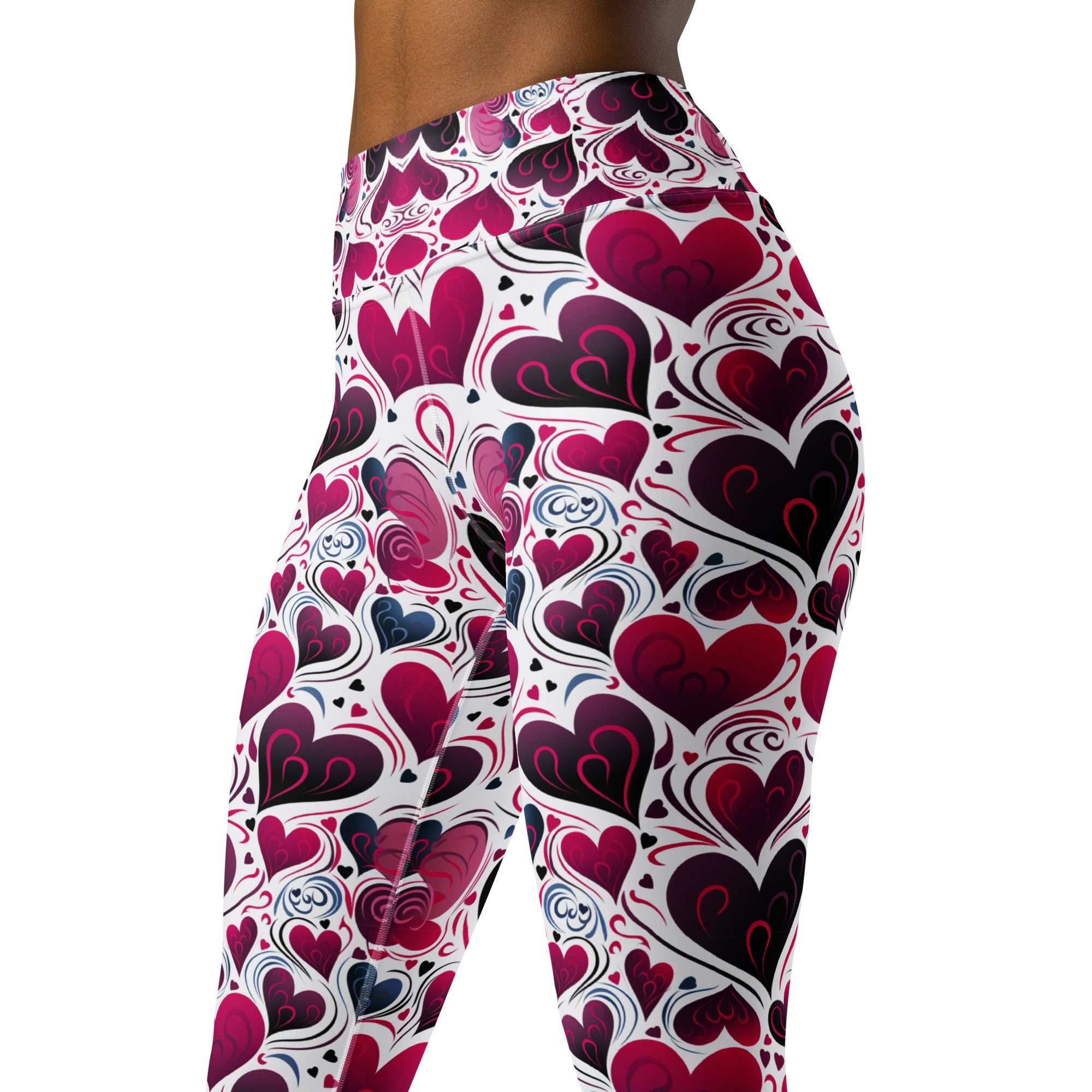 Valentines Day Yoga Leggings | High Waist Leggings| Burble Heart Pattern