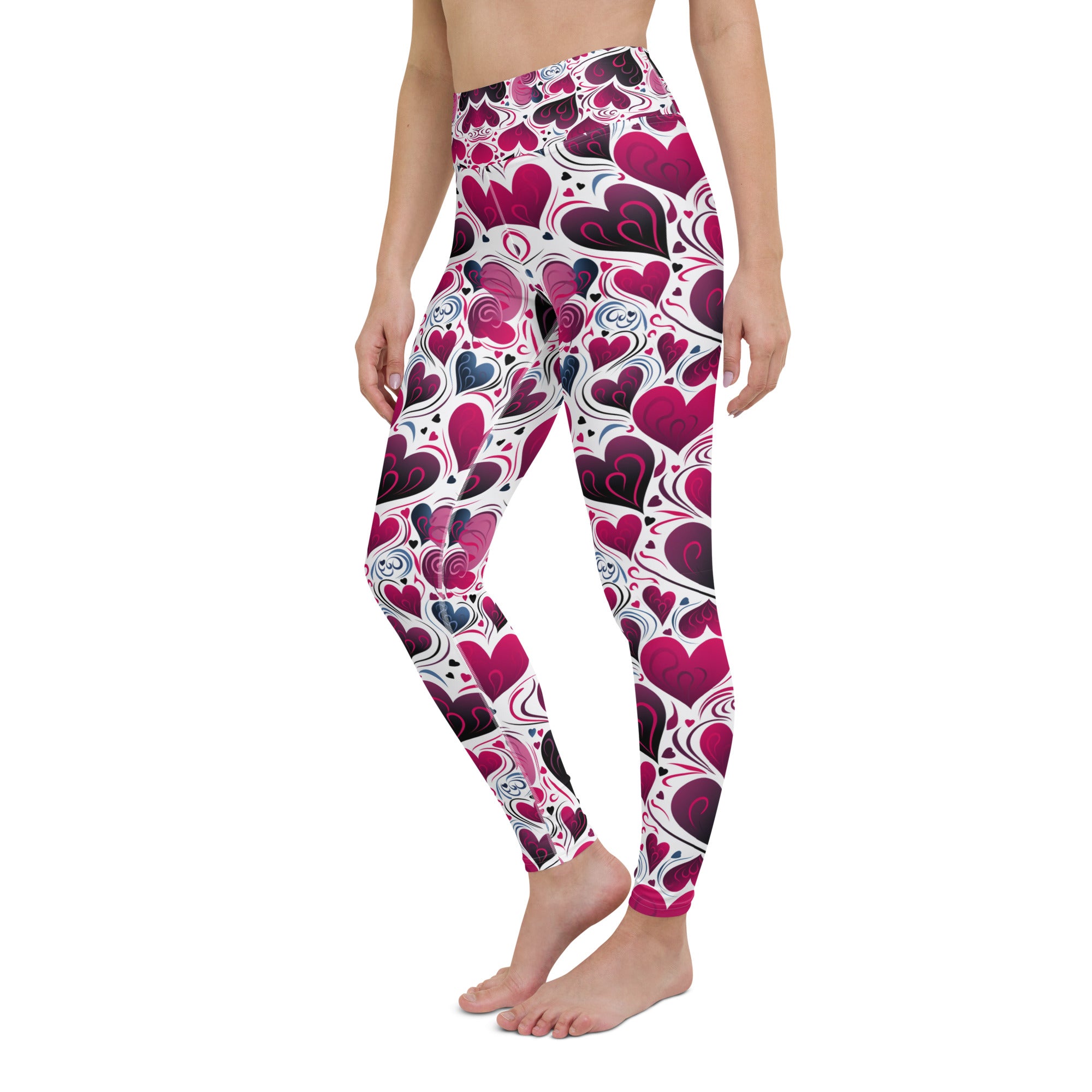 Valentines Day Yoga Leggings | High Waist Leggings| Burble Heart Pattern