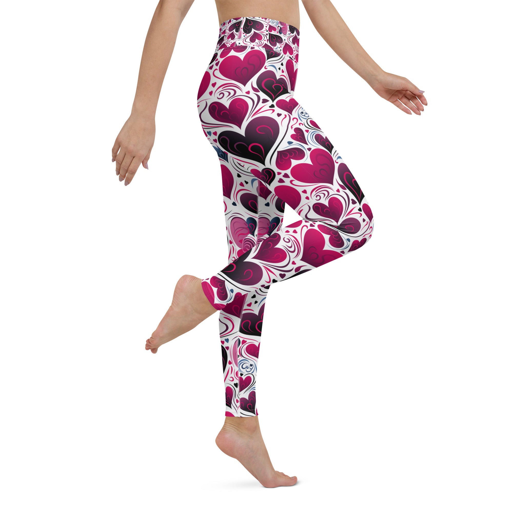 Valentines Day Yoga Leggings | High Waist Leggings| Burble Heart Pattern