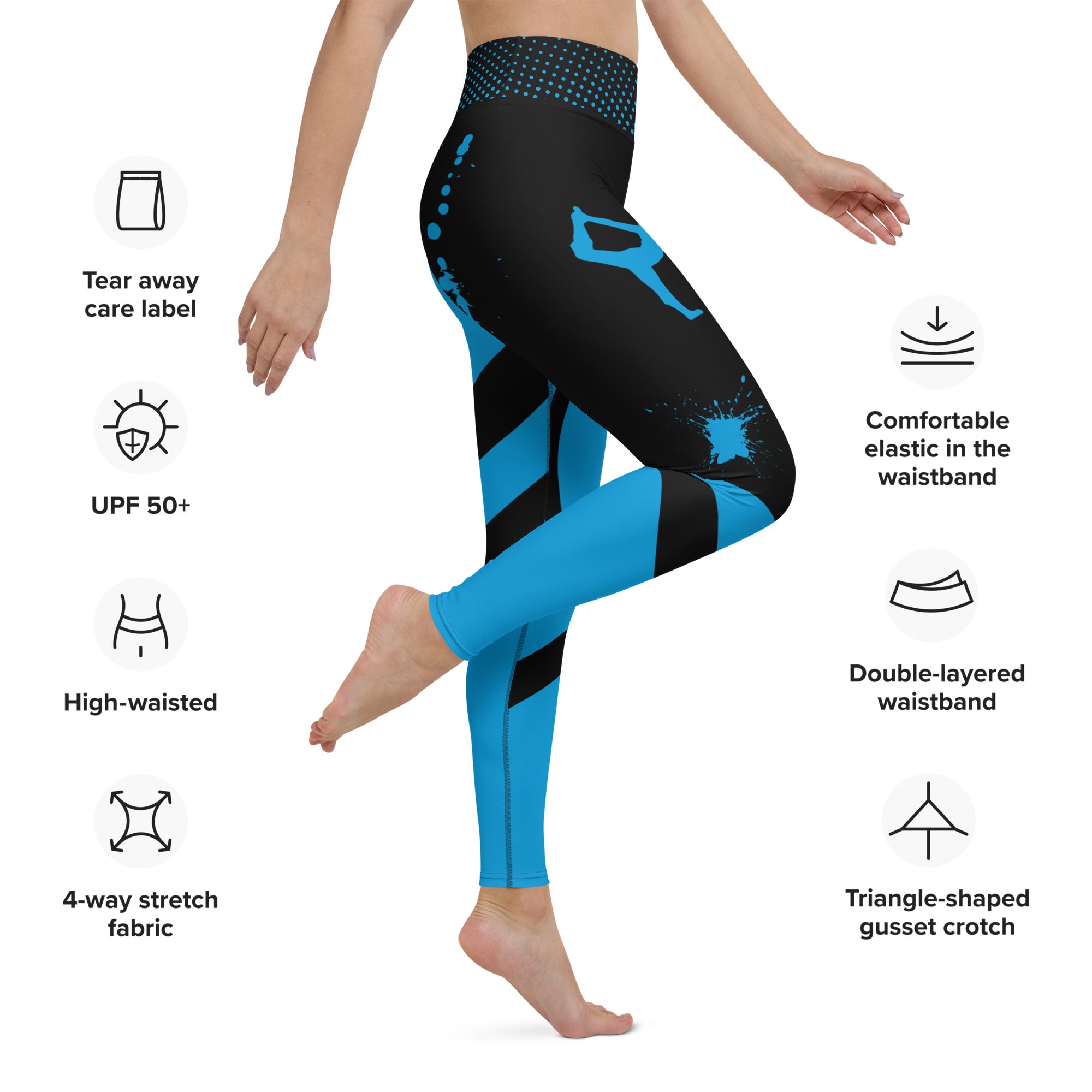 Black Yoga Leggings for Women | Blue Strikes and Ink Splash