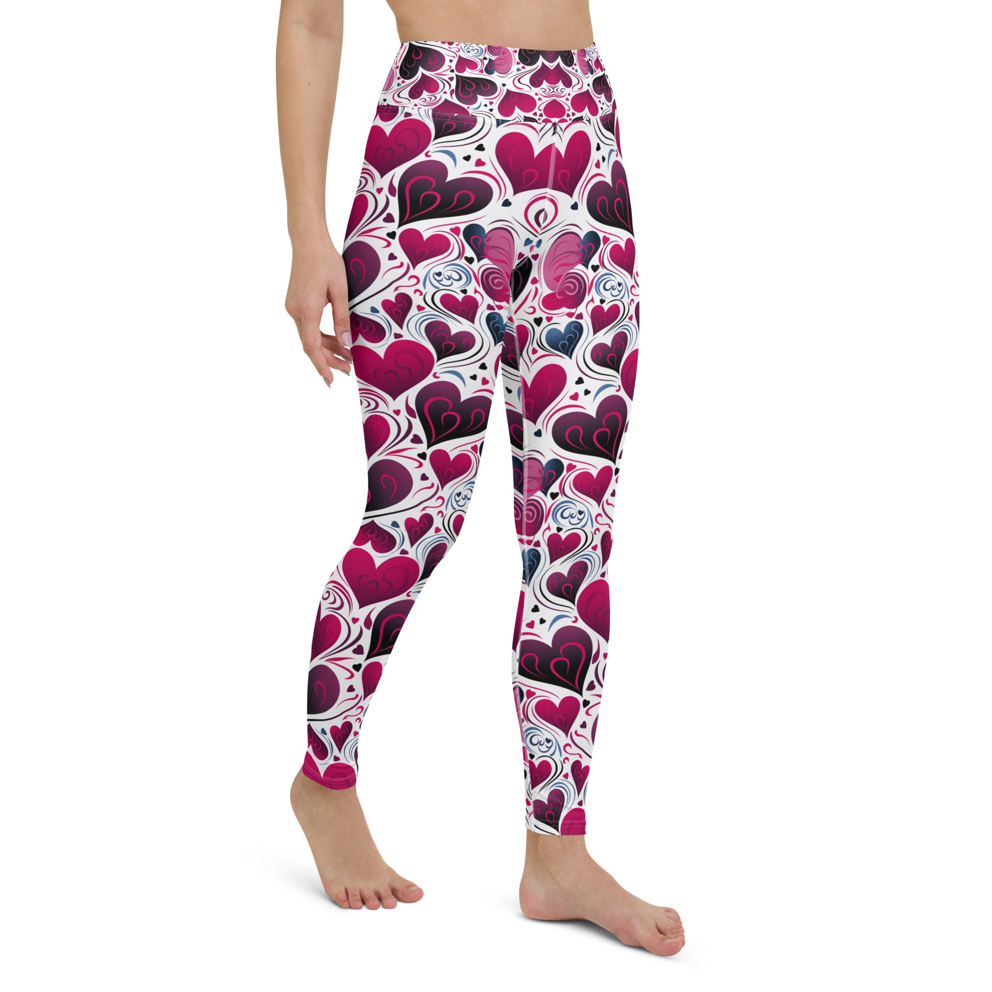 Valentines Day Yoga Leggings | High Waist Leggings| Burble Heart Pattern