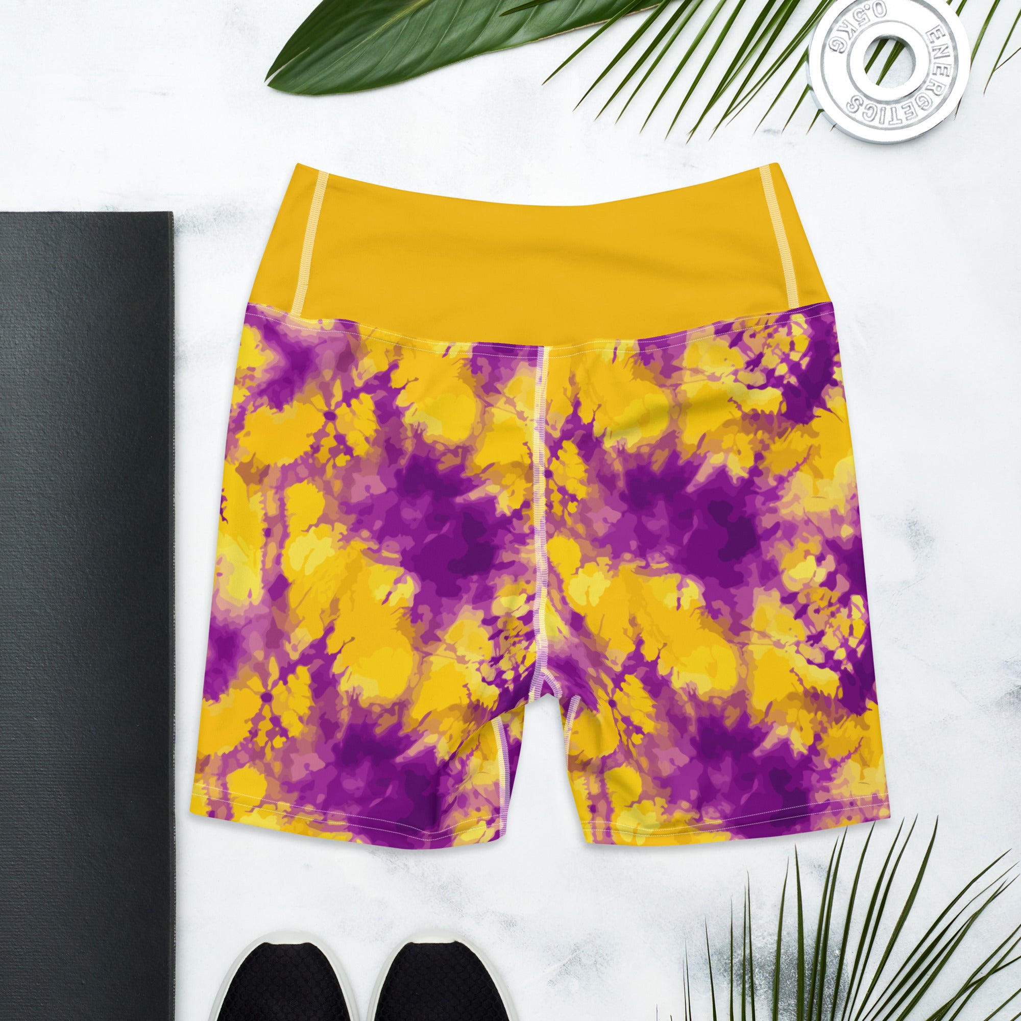 Yellow Burble Ink Splash Yoga Shorts