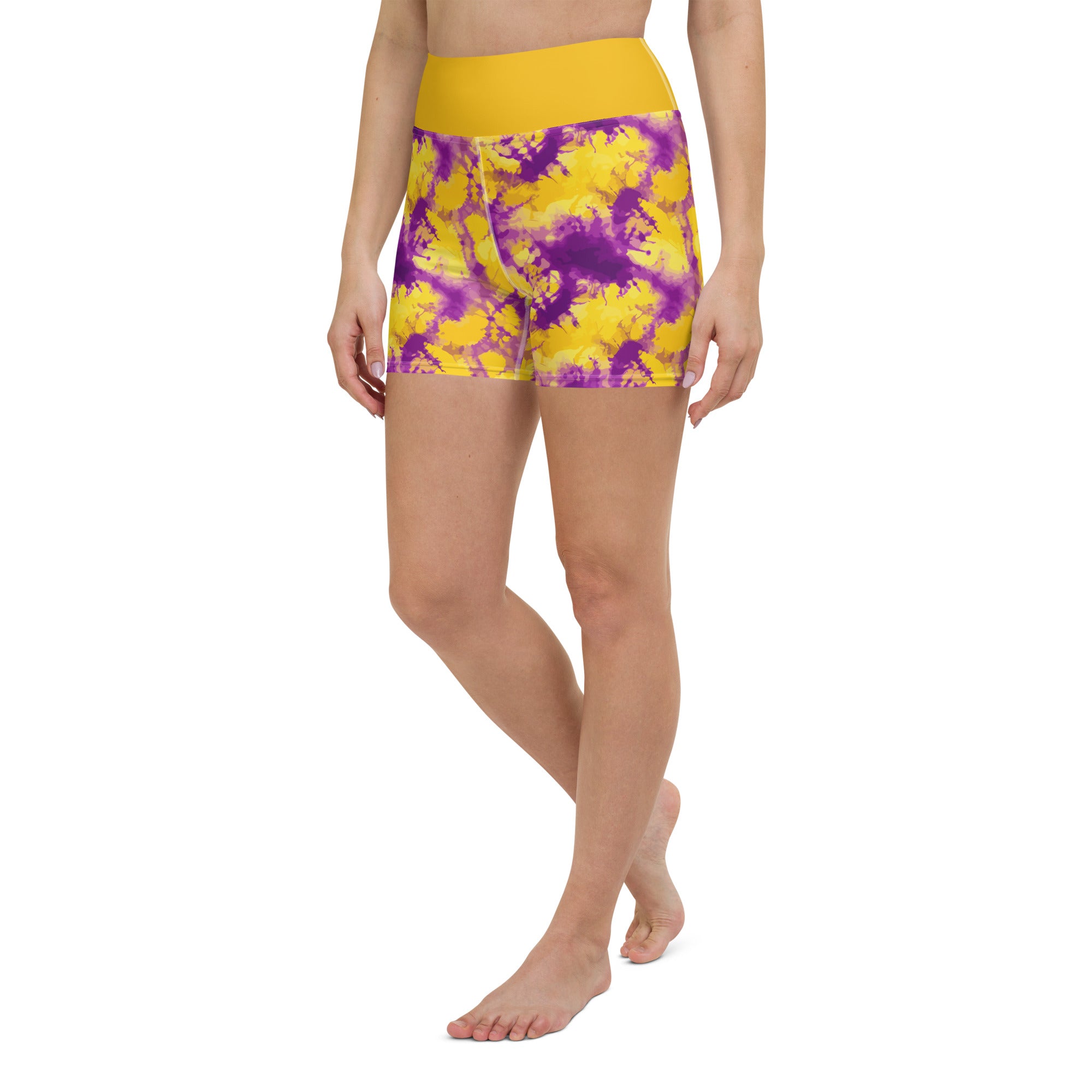 Yellow Burble Ink Splash Yoga Shorts