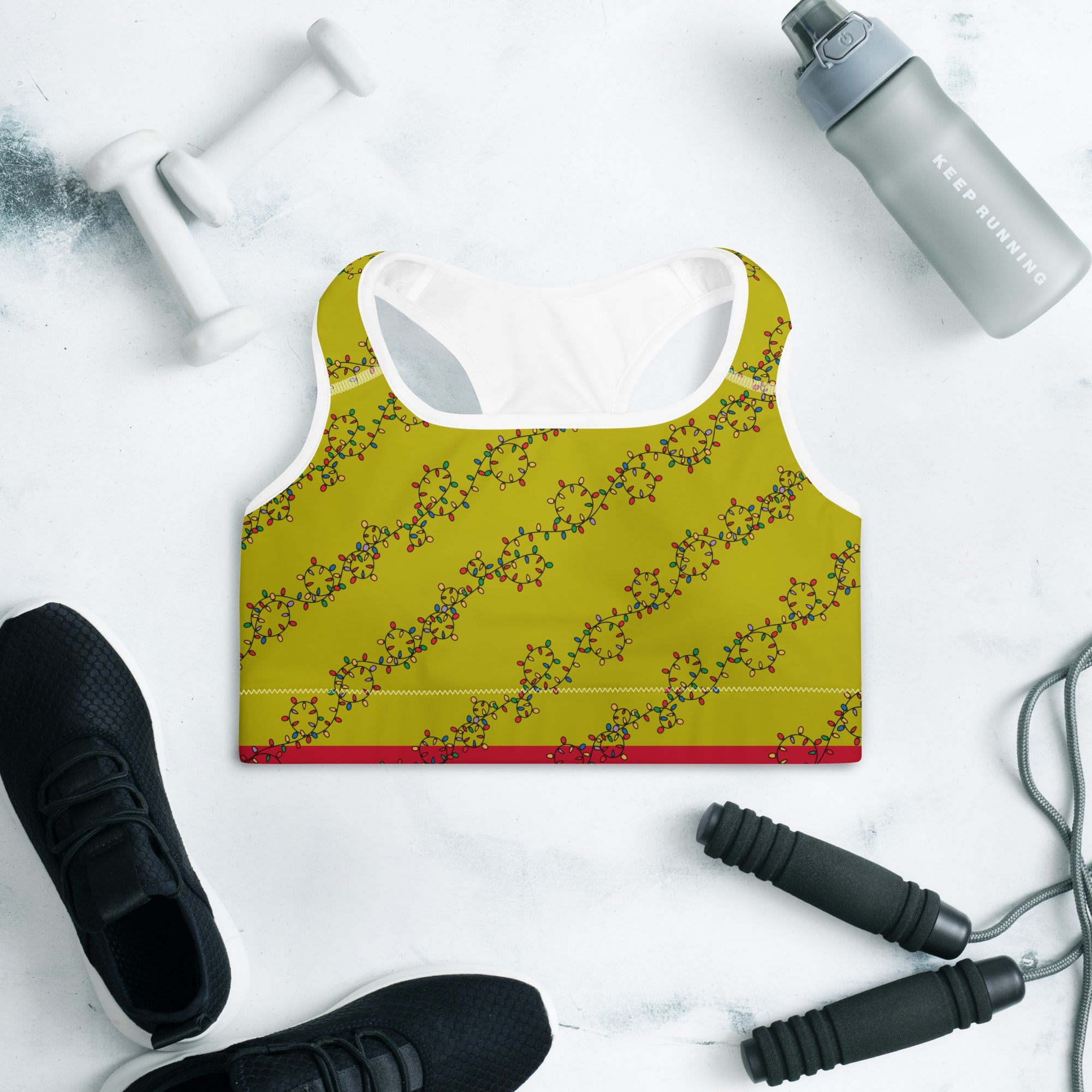 women-christmas-outfit-gold-sports-bra-front